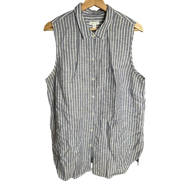 J. Jill Tops - J. Jill Linen Striped Button Down Women Sleeveless Blue White Large